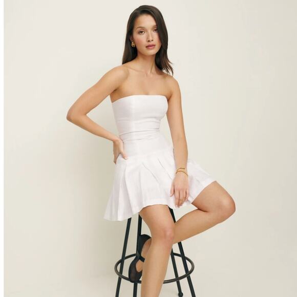 REFORMATION Isabeli Linen Dress Strapless White Sz 6 NWT {RR20} - Picture 1 of 4